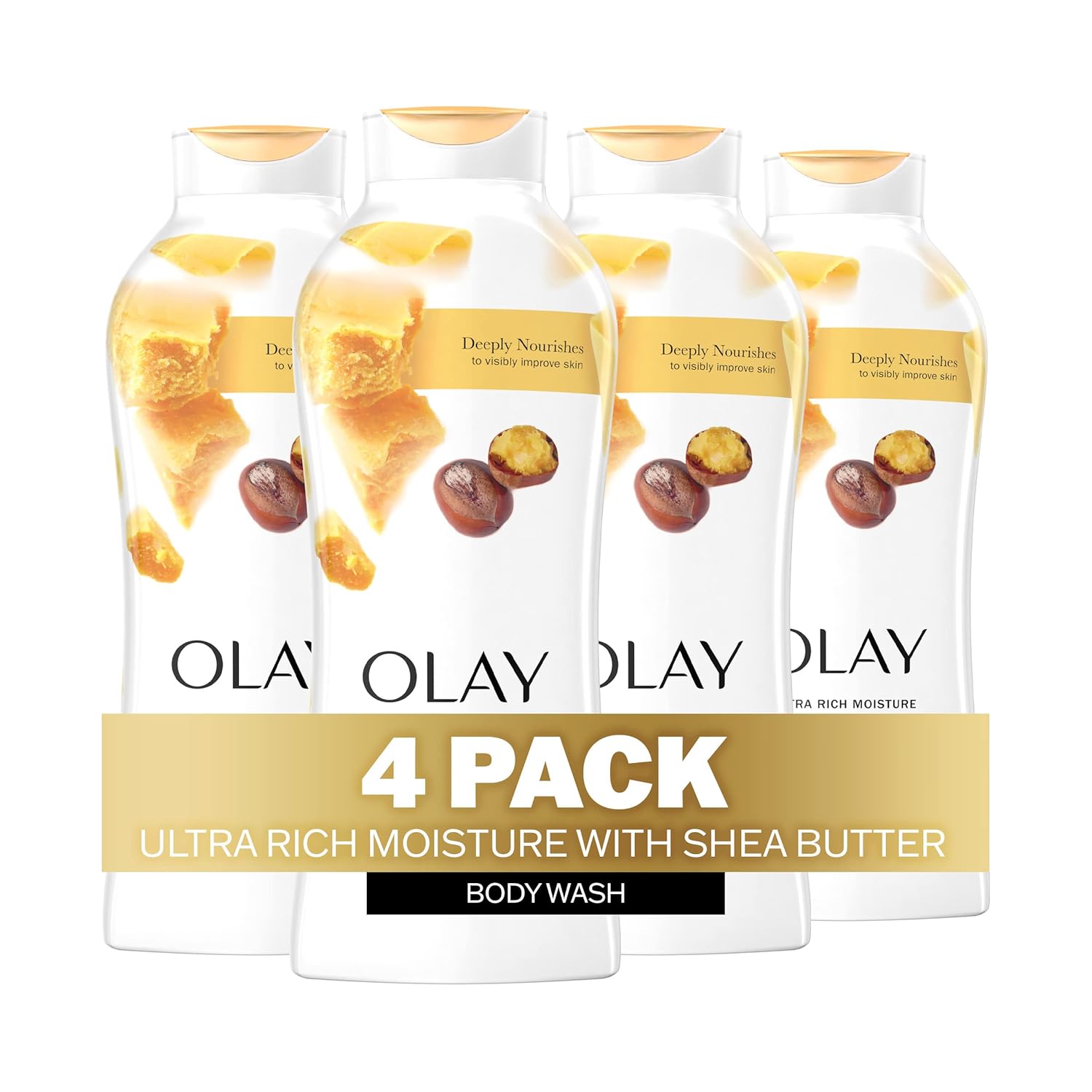 Olay Body Wash for Women, Ultra Moisture, 24hr Moisturizing, Hydrating & Refreshing, B3 Vitamin Complex, Free of Parabens & Phthalates, For All Skin Types, Shea Butter Scent, 22 fl oz (Pack of 4)