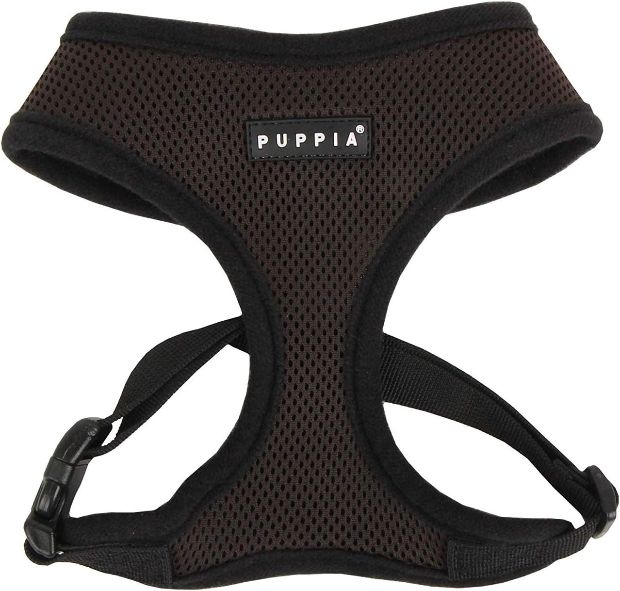 Puppia Soft Dog Harness No Choke Over-The-Head Triple Layered Breathable Mesh Adjustable Chest Belt and Quick-Release Buckle, Brown, Medium