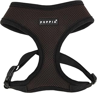 Puppia Soft Dog Harness No Choke Over-The-Head Triple Layered Breathable Mesh Adjustable Chest Belt and Quick-Release Buckle, Brown, Medium