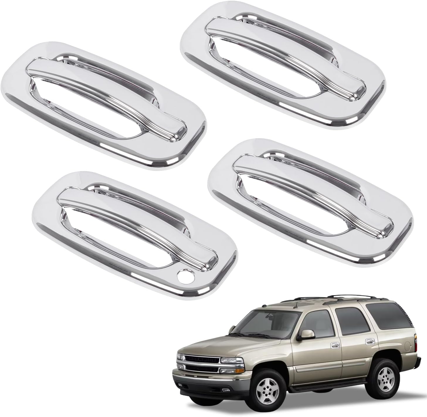 RANSOTO Chrome Exterior Door Handle Covers Compatible with 1999-2006 Chevrolet Silverado Tahoe Suburban Avalanche, 1999-2006 GMC Yukon Sierra, 2002-2006 Cadillac Escalade