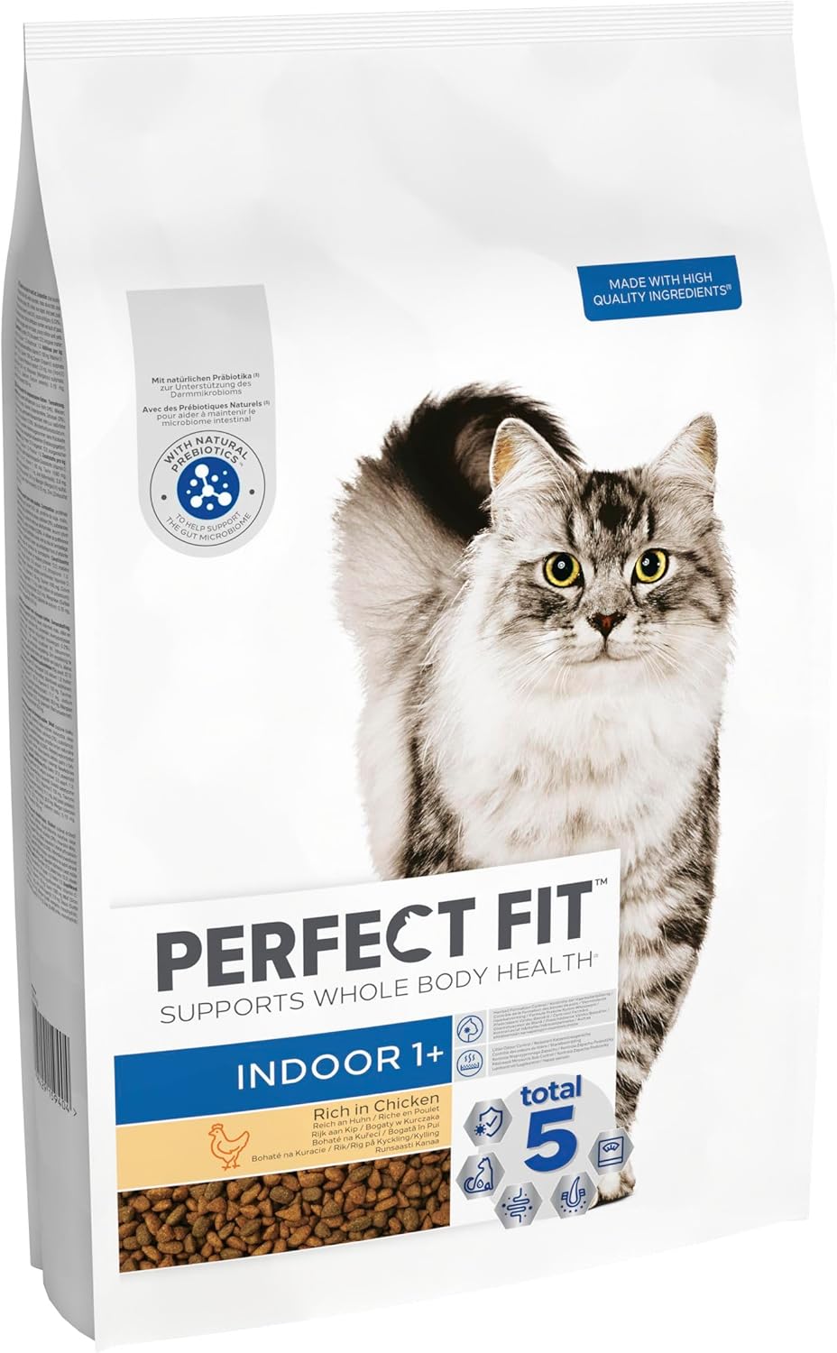 Perfect Fit Indoor Adult 1+ Complete Dry Cat Food for Adult Cats Aged 1+ Years, Rich in Chicken, 1 Bag (7 kg)