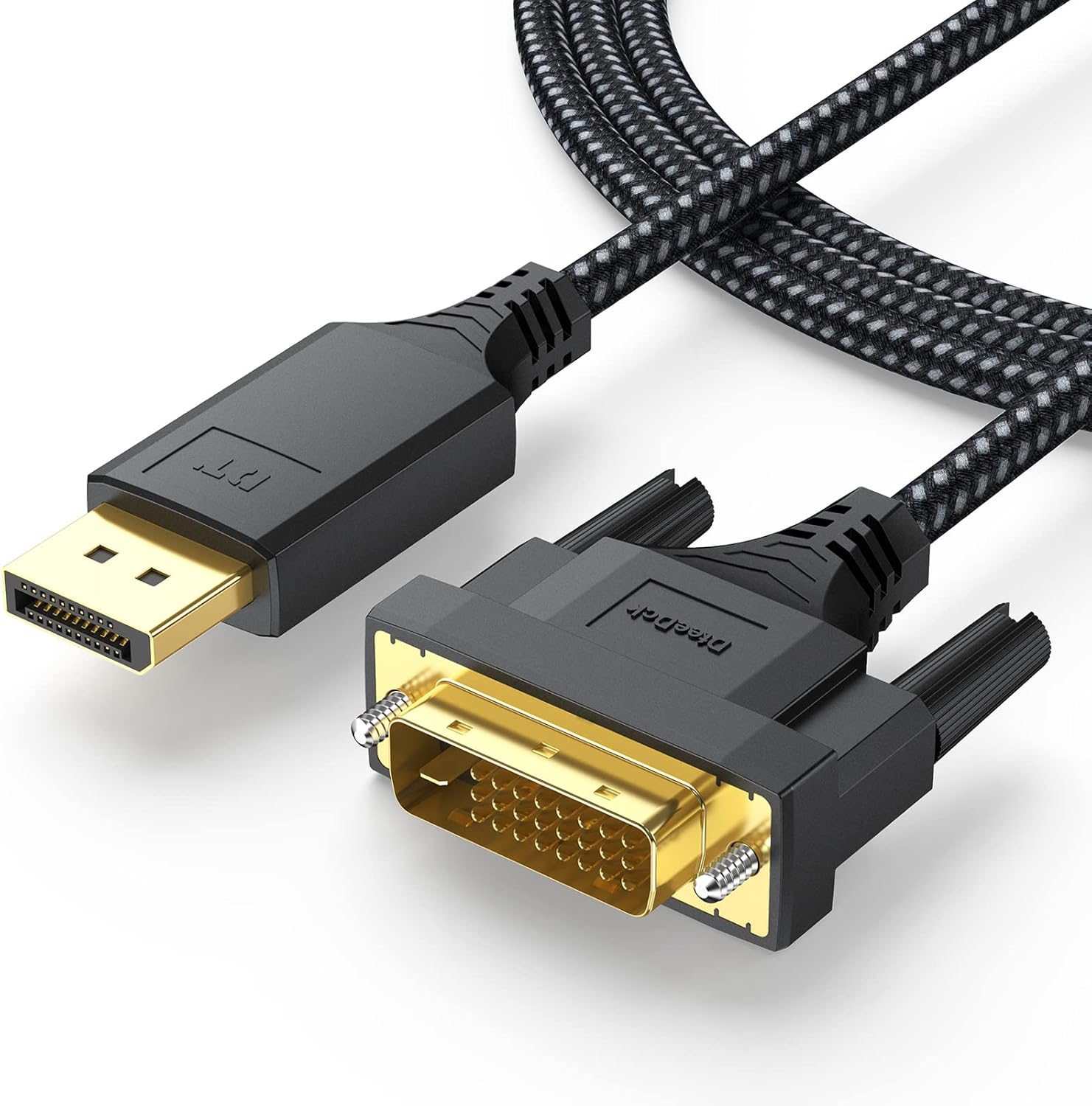 DisplayPort to DVI Cable 6ft, Display Port to DVI-D/I Cord Braided, Gold-Plated Male to Male 1080P@60Hz for Computer Laptop Graphics Card Monitor Projector HDTV