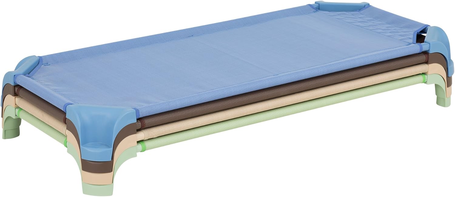 Sprogs Heavy-Duty Stackable Standard Size 52"L Daycare Cots for Kids and Toddlers, Stacking Preschool Classroom Kids Cots for Sleeping, Resting, Naptime, Pack of 4, Natural Colors