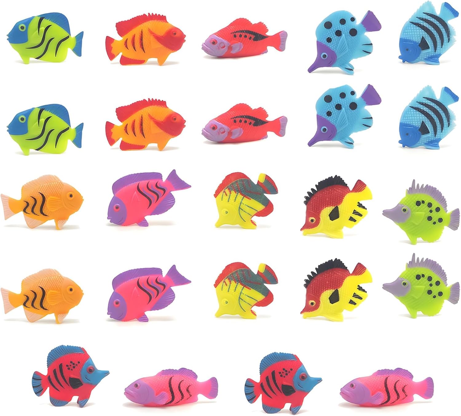 XcnPer 24 PCS Plastic Fish Set, Toy Fish Set, Random Assortment of Toys, Perfect for DIY Projects, Ocean-Themed Parties, Kids Learning, Bath Time Fun, School Activities, Birthday Celebrations