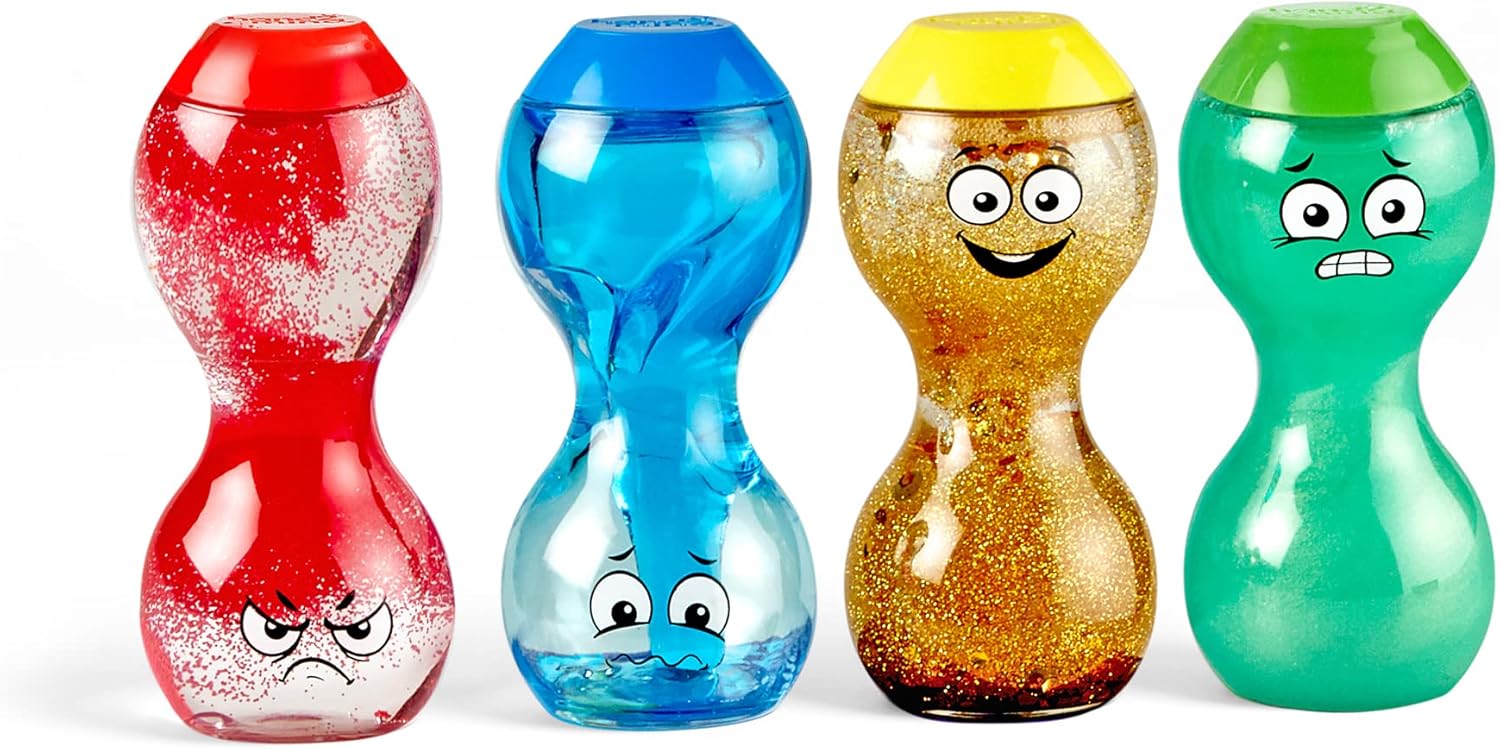 Learning Resources Express Your Emotions Sensory Bottles, Toddler Sensory Toys, Quiet Fidget Toys, Play Therapy Toys, Calm Down Corner Supplies, Social Emotional Learning, Set of 4, Ages 3 4 5+