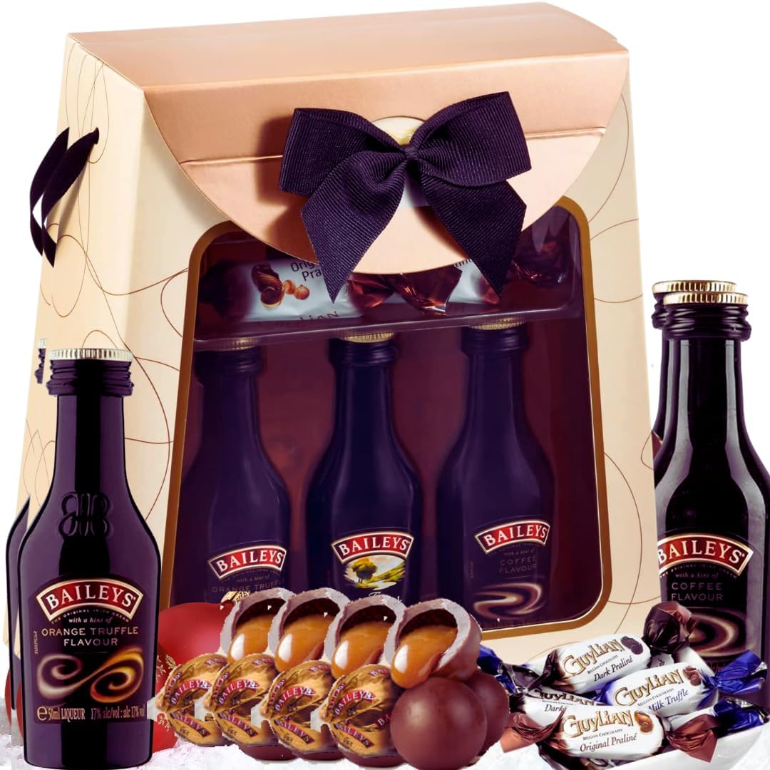 Baileys Gift - Baileys Handbag Gift - Baileys Irish Cream Baileys Truffle Baileys Orange Coffee Guylian Chocolate | Chocolate Gift set for women | 3x Baileys Miniature bottles (Baileys Gift Set)