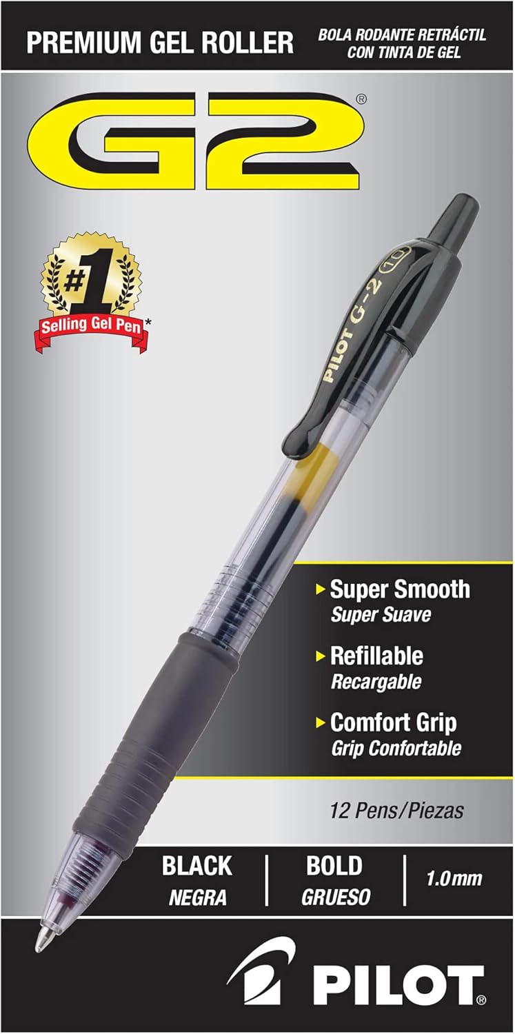 Pilot, G2 Premium Gel Roller Pens, Bold Point 1 mm, Pack of 12, Black