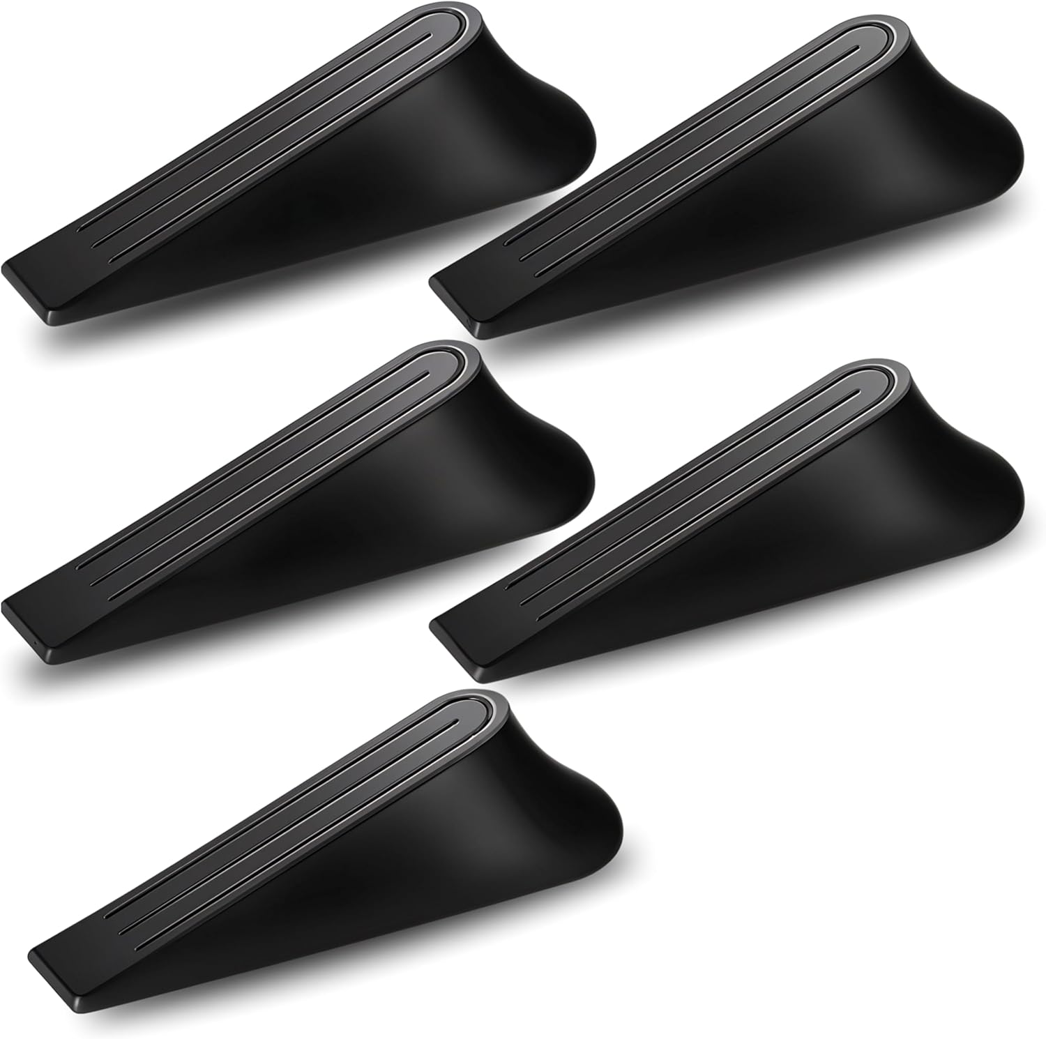 Door Stoppers for Bottom of Door, 5 Pack Heavy Duty Premium Rubber Door Draft Stopper Wedge, Non-Slip Sturdy Stackable Door Stop for Carpets, Tiles, Concrete, Wood Floors, Commercial & Home (Black)