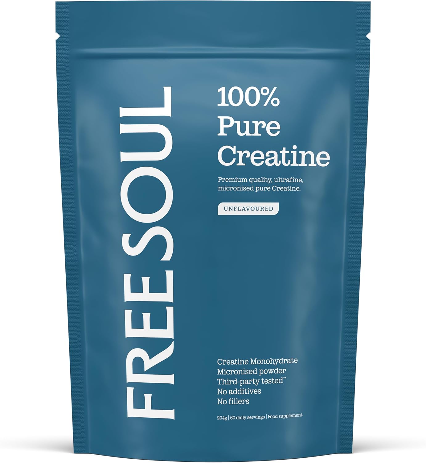 Creatine Monohydrate Powder | 100% Pure Micronised Creatine Monohydrate | Easily Dissolves | Unflavoured | Vegan | Lab-Tested | 60 Servings | Free Soul