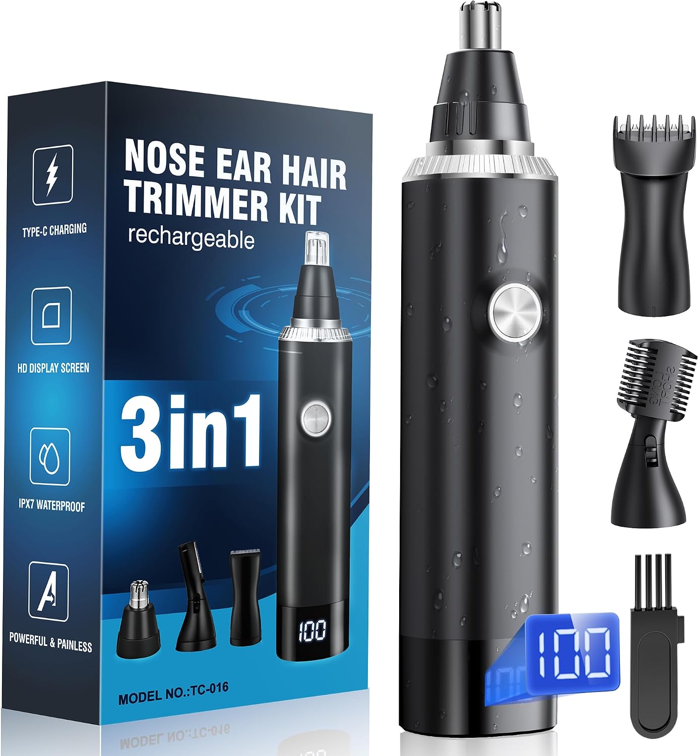 Nose Hair Trimmer for Men, 3-in-1 Professional Painless Rechargeable Eyebrow & Facial Hair Trimmer for Men Women, Multifunctional Trimmer with Powerful Motor and Dual-Edge Blades, IPX7 Waterproof