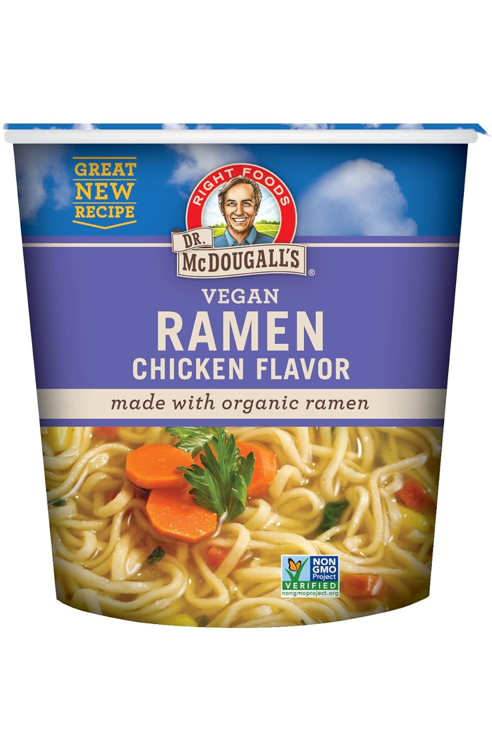 Dr. McDougall's Vegan Ramen Chicken Soup - Chicken Noodle Soup - Instant Ramen Noodle Cups - Oil-Free, Non-GMO, Organic - 1.4 Ounces - Pack of 6