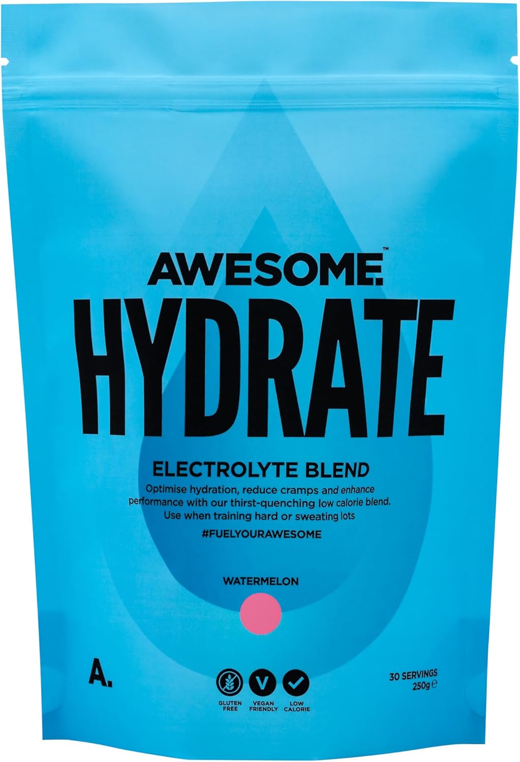 Awesome Supplements - Awesome Hydrate Watermelon - 250g Instant Electrolytes & Hydration - Low Calorie, Vegan & Gluten-Free