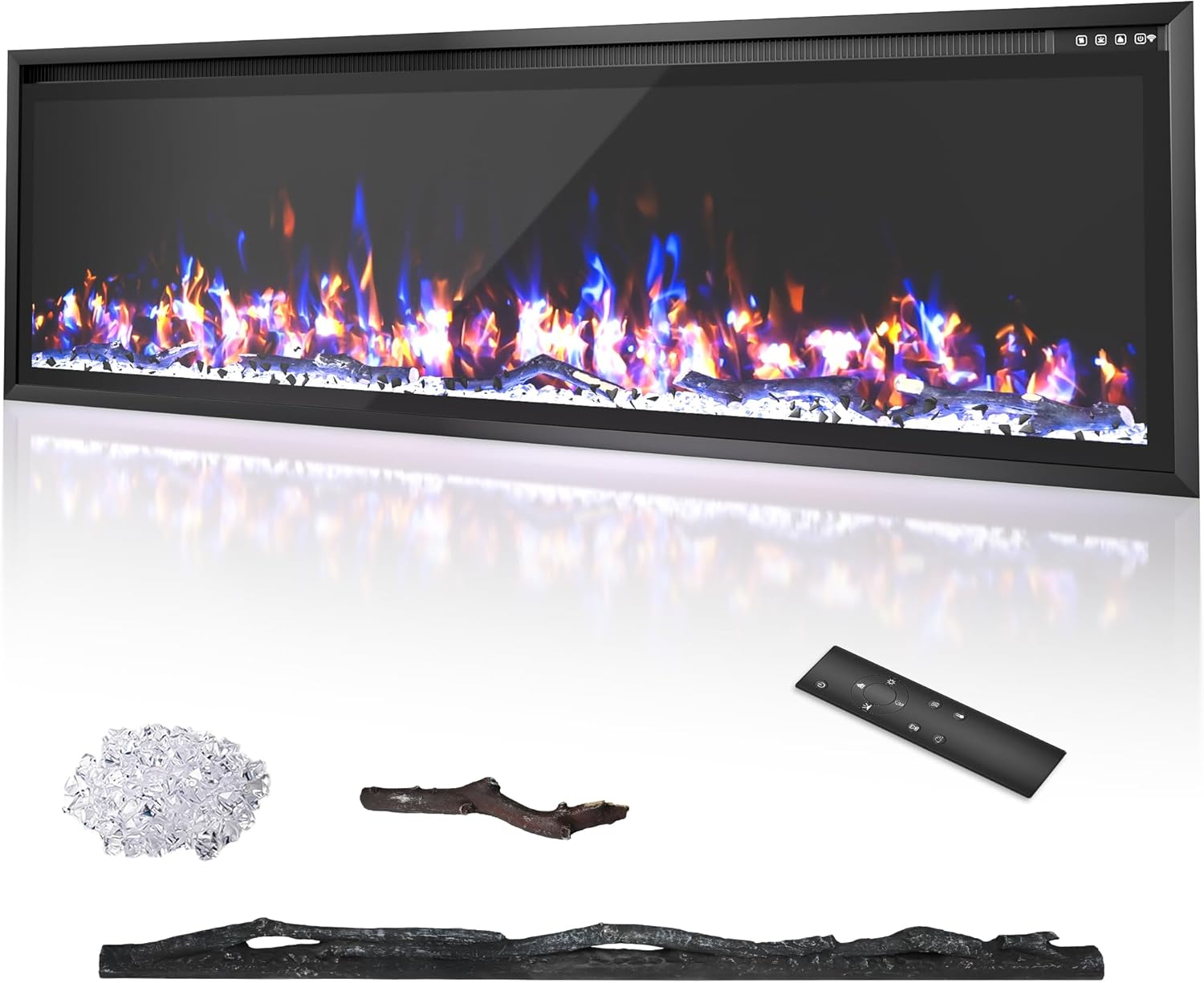 60'' Electric Fireplace Wall Mounted Fireplace Insert with Remote Control, Fireplace Heater for Living Room with Timer, Touch Screen, 12 Adjustable Flame Color and Speed, 750-1500W