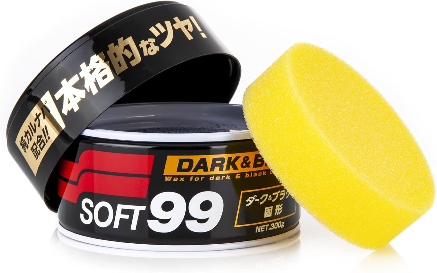 SOFT99 Dark & Black Wax 300g - Hard Car Wax Polish - Hybrid Formula with Carnauba Additive - Hydrophobic Coating - Paintwork Protection, Gloss and Colour Depth - Kit with an Applicator Pad