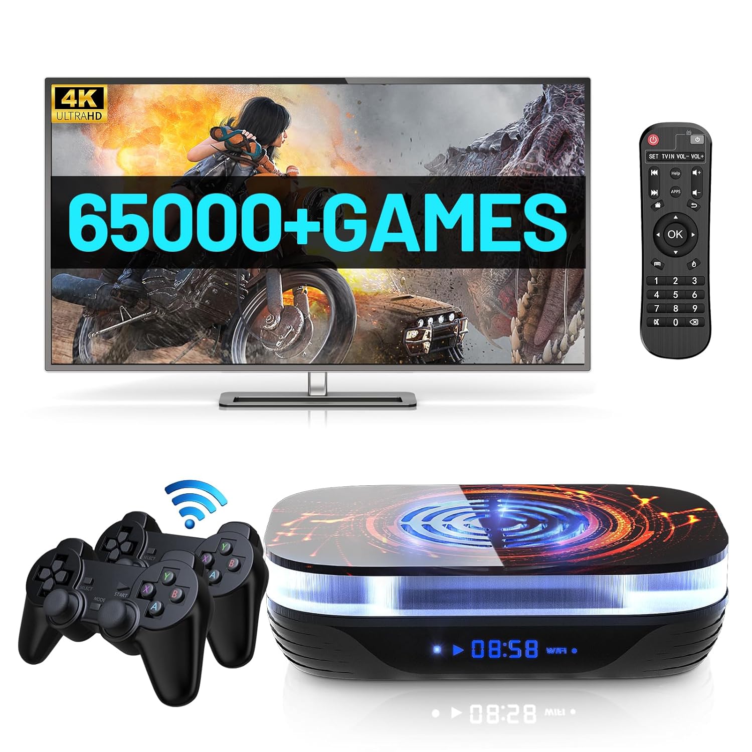 Kinhank Super Console X4 Plus Retro Game Consoles Built-in 65000+ Games, Plug and Play Video Game Console, Android 11/Emuelec 4.6/CoreE System, S905X4 Chip, 2.4G/5G, BT 5.0