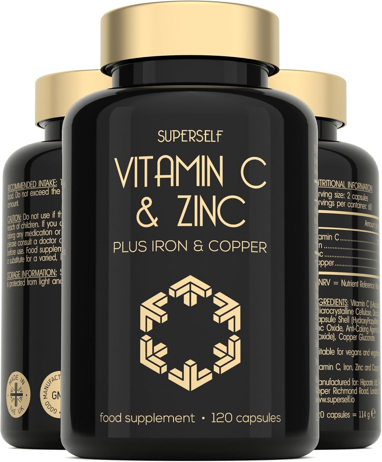 Vitamin C and Zinc Tablets - 1000mg VIT C Enhanced with Zinc, Iron, Copper High Strength - 120 Easy to Swallow Capsules - Vegan Immune System Complex Vitamin C Supplement with Superior Absorption