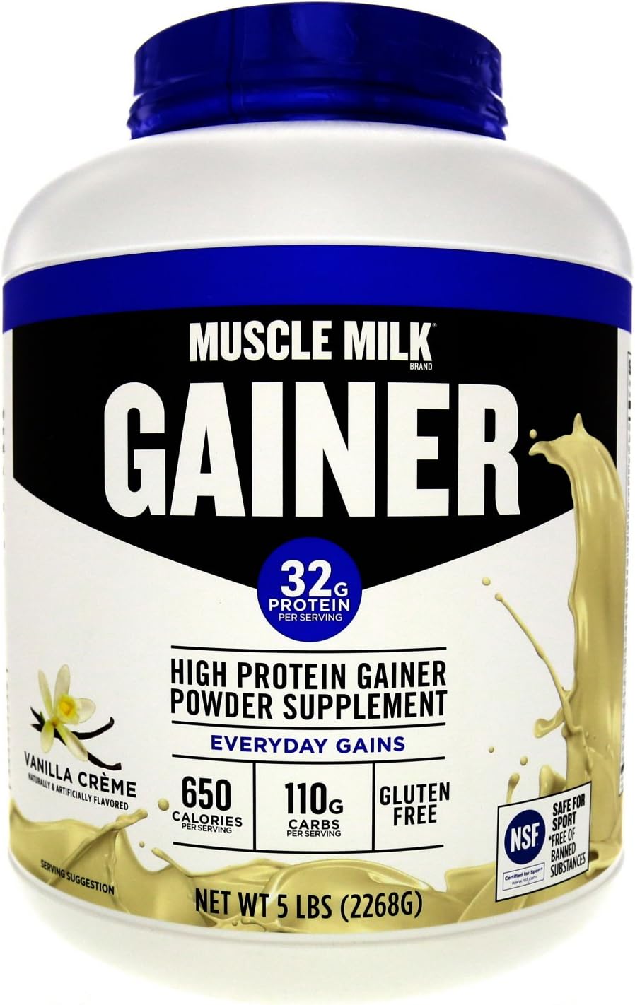 Muscle Milk Gainer Protein Powder, Vanilla Creme, 32g Protein, 5 Pound