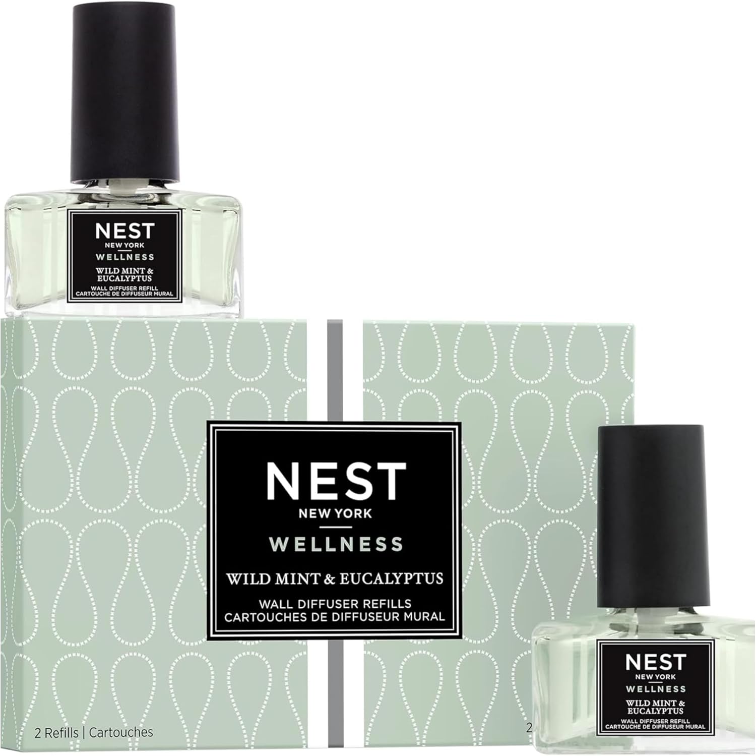 NEST New York Wall Diffuser Refill Vials, Wild Mint & Eucalyptus - Set of 2 - Up to 60 Days of Continuous Scent - Cruelty Free, Vegan - Made in USA