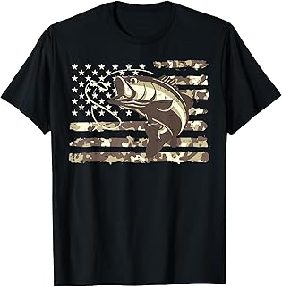 Camo US Flag Bass Fish Cool Fishing Patriotic Men Women Kids T-Shirt