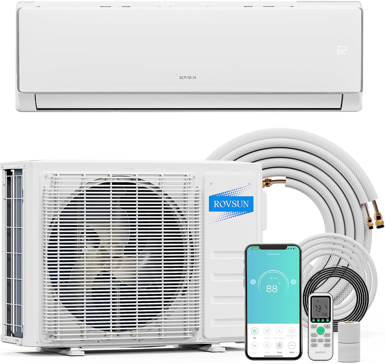 ROVSUN 11500 BTU Wifi Enabled Mini Split Air Conditioner & Heater, 17 SEER2 115V Inverter Ductless Wall AC Unit with Pre-Charged Condenser, Heat Pump & Installation Kit