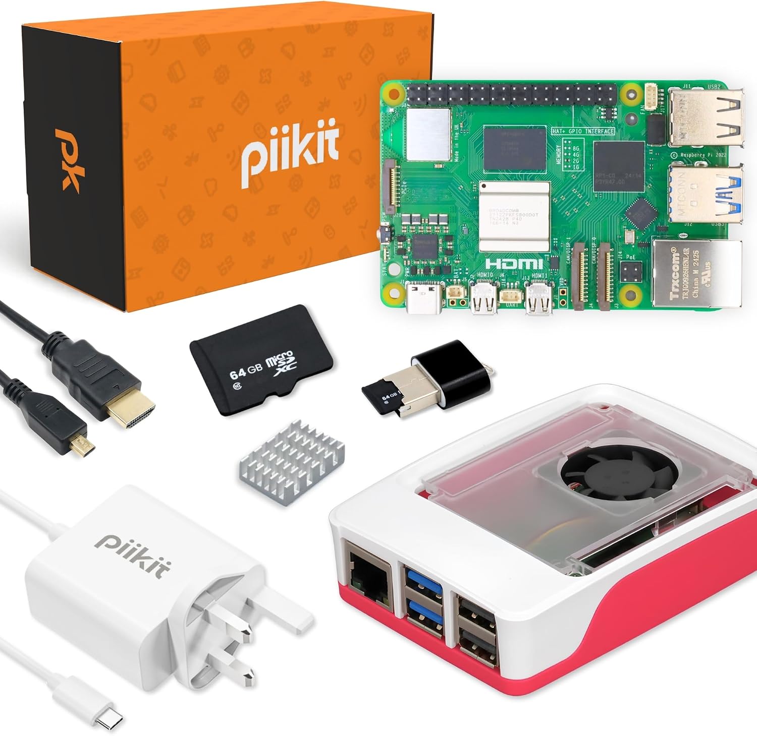 Starter Kit for Raspberry Pi 5 8 GB | 64 GB MicroSD Card | 27 W Power Supply | Case with Integrated Fan and Heat Sink | 4K 60 Hz Micro-HDMI Cable