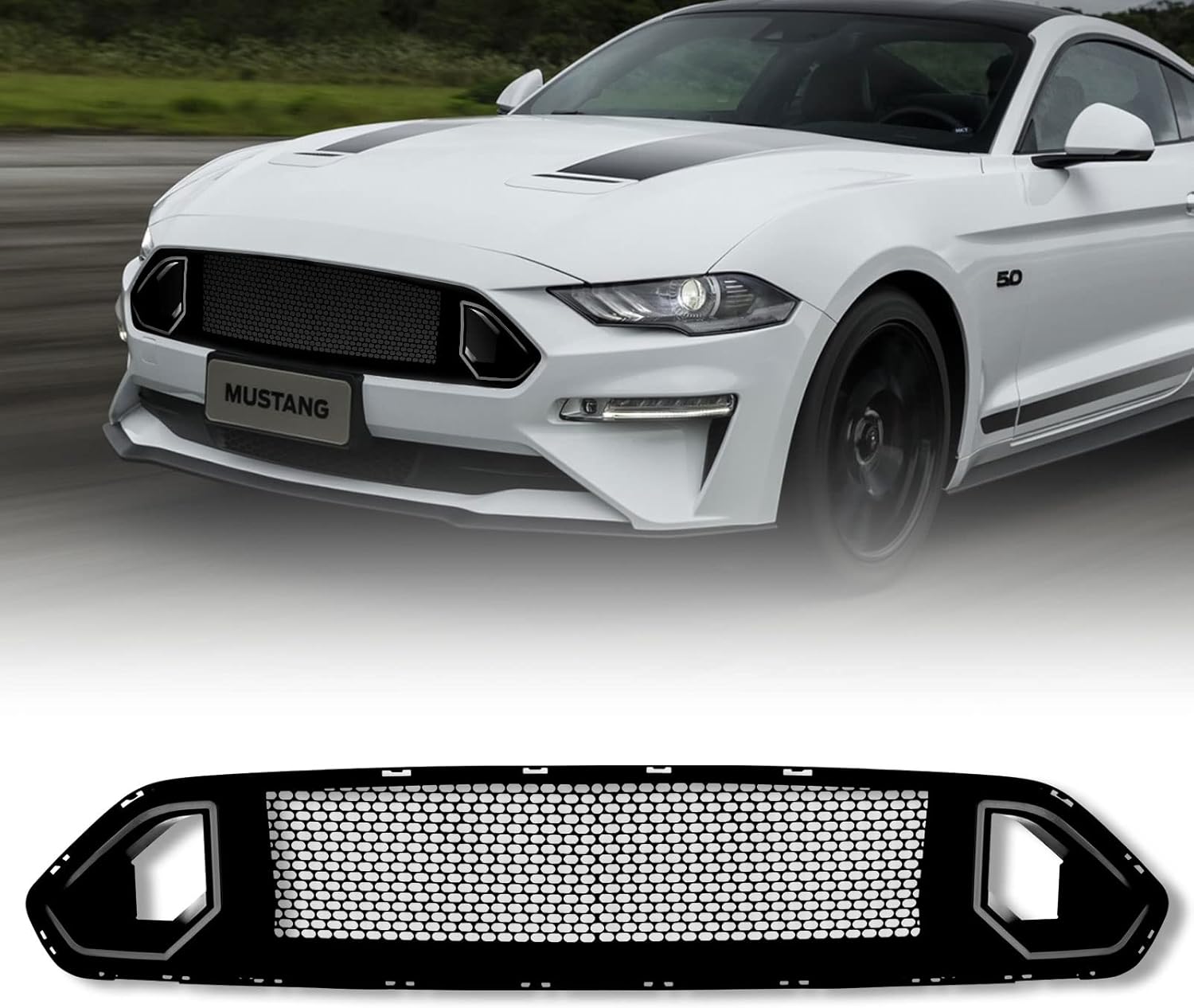 Grilles & Grille Guards - Mesh Front Bumper Upper Hood Grille Grill, Compatible with 18-23 Mustang GT EcoBoost，Black