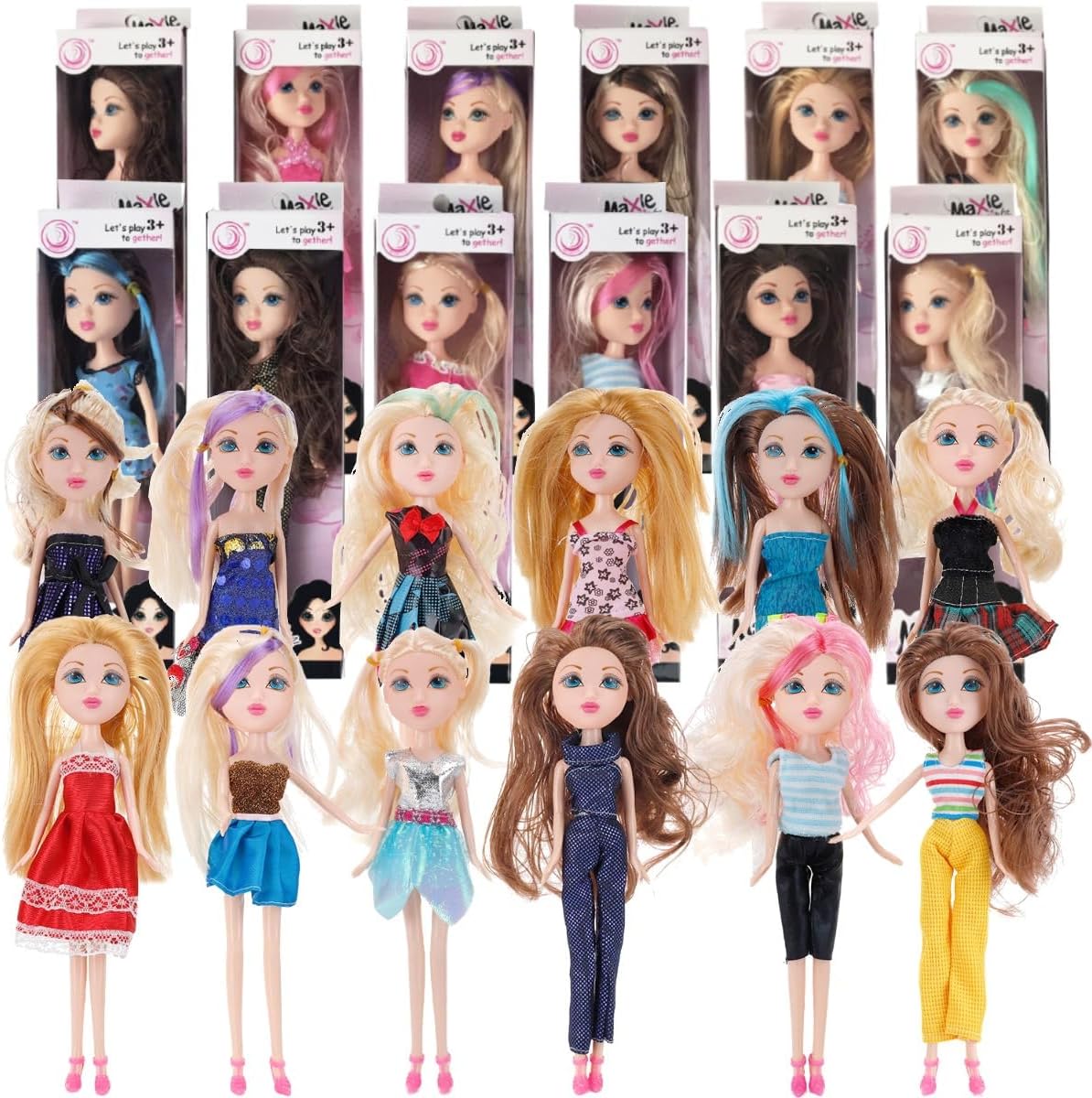 Liberty Imports 12 Pack: American Fashion Beauty Dolls in Individual Boxes - 10" Girls Runway Divas Multipack Toys Bundle Bulk Party Favors Supplies (10")