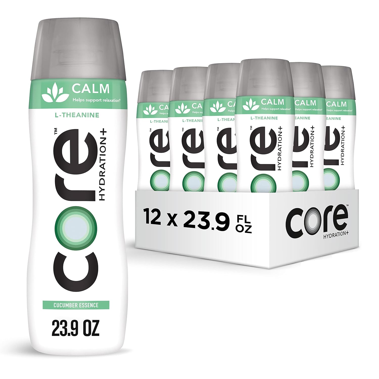 CORE Hydration+ Calm, Cucumber Essence Nutrient Enhanced Water with L-Theanine, 23.9 Fl Oz Bottle (Pack of 12)