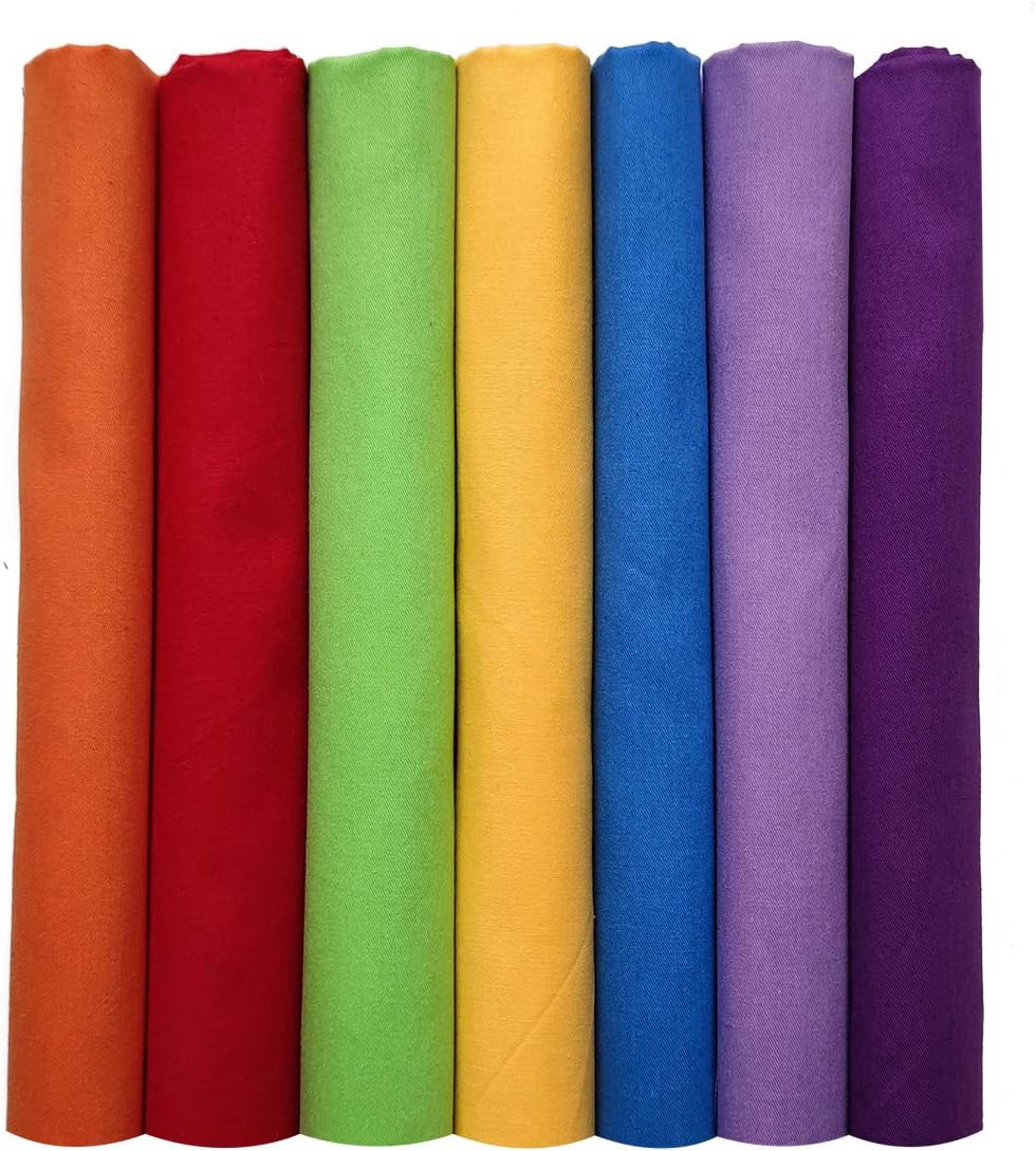 7pcs Rainbow Colours Fat Quarter 100% Cotton Fabric for Sewing Crafting Patchwork Quilting 18x22Inches