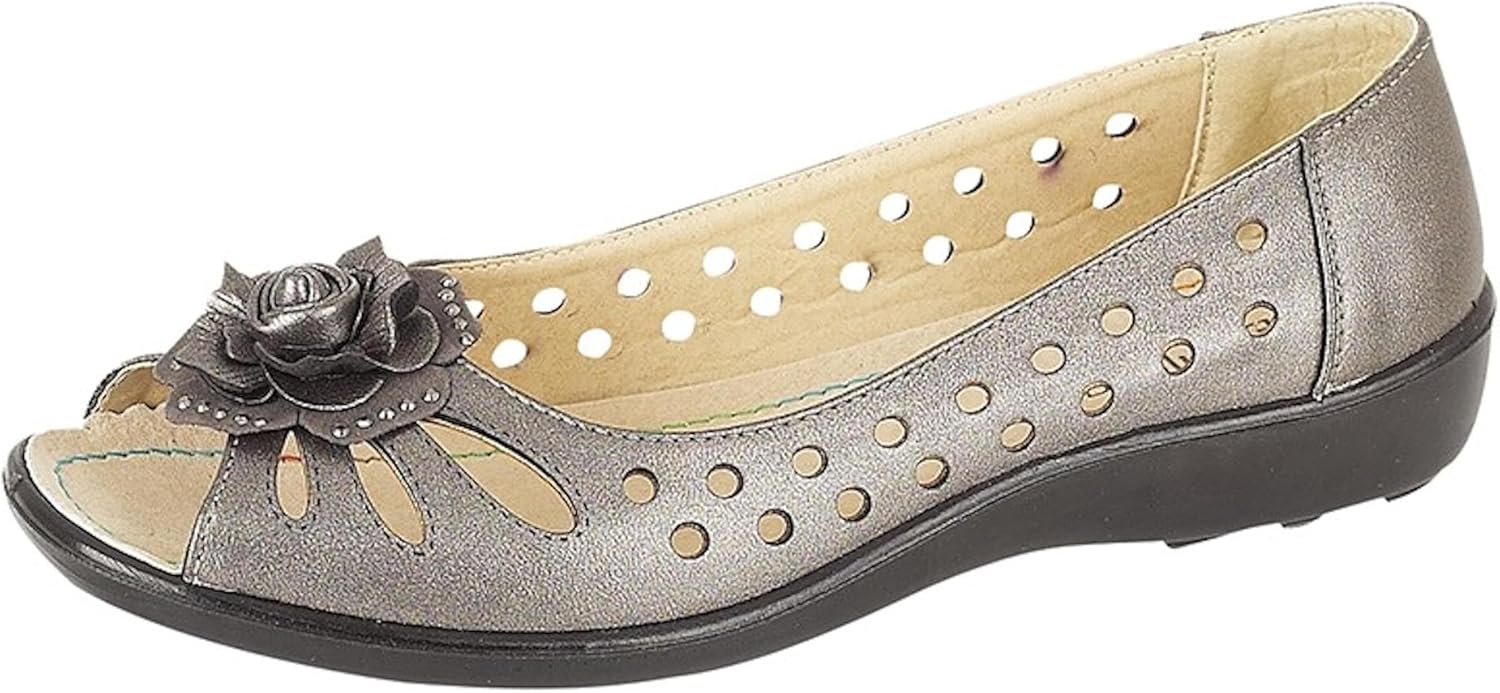 Boulevard Womens Wide Fit Leather Lined Open Peep Toe Flower Summer Shoes Size 3 4 5 6 7 8 9