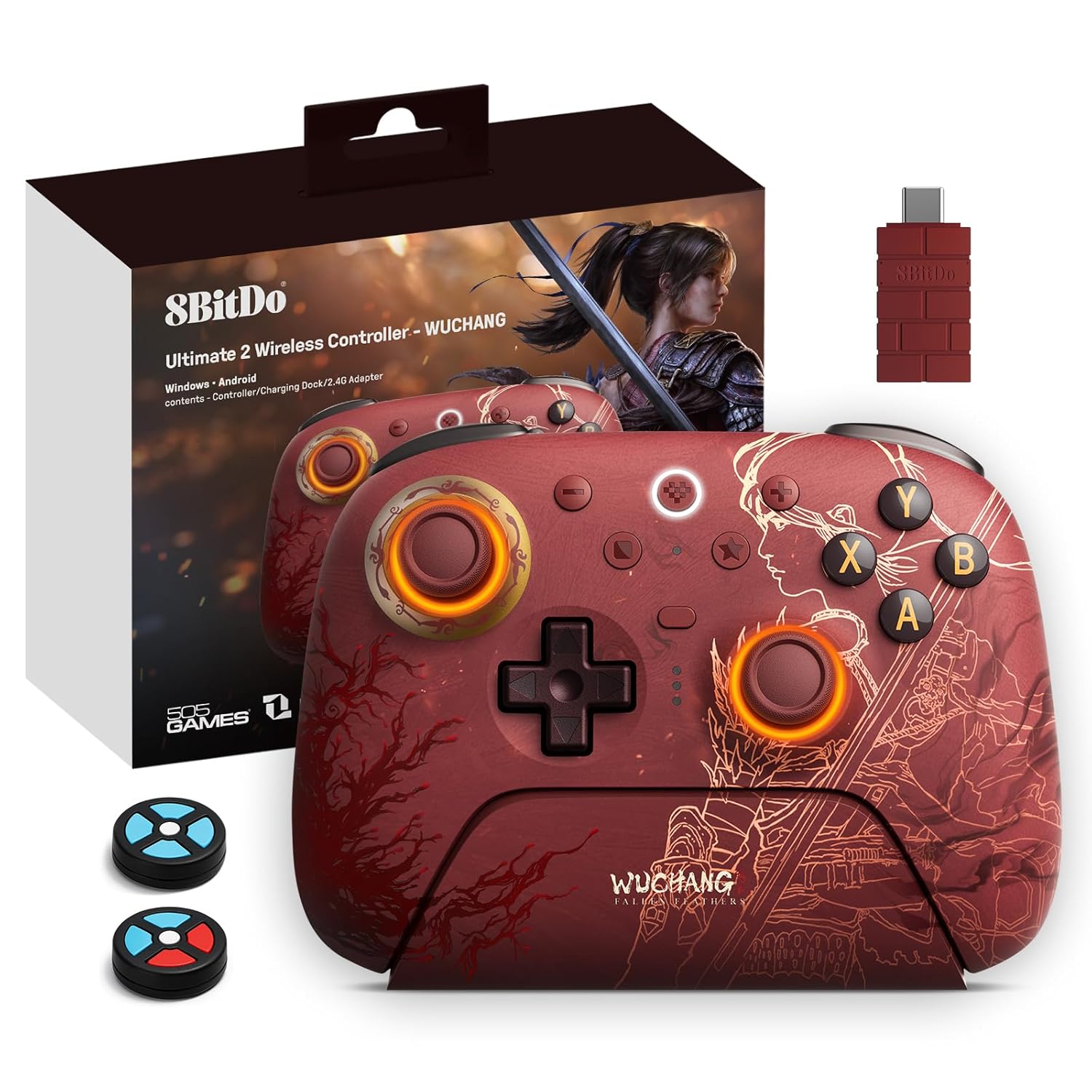 8Bitdo Ultimate 2 Wireless 2.4G Controller, Star-Ring RGB Lights, Adjustable Trigger Locks, Gamepad with Charging Dock for Windows PC, Android - WUCHANG: Fallen Feathers Official Collaboration