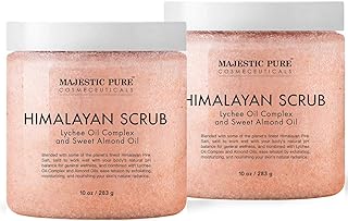 MAJESTIC PURE Himalayan Pink Salt Body Scrub with Lychee Oil and Sweet Almond Oil | Exfoliating Body Scrub for Skin Care, Stretch Marks, Acne, Cellulite | Body Scrub Exfoliator |10 oz (Pack of 2)
