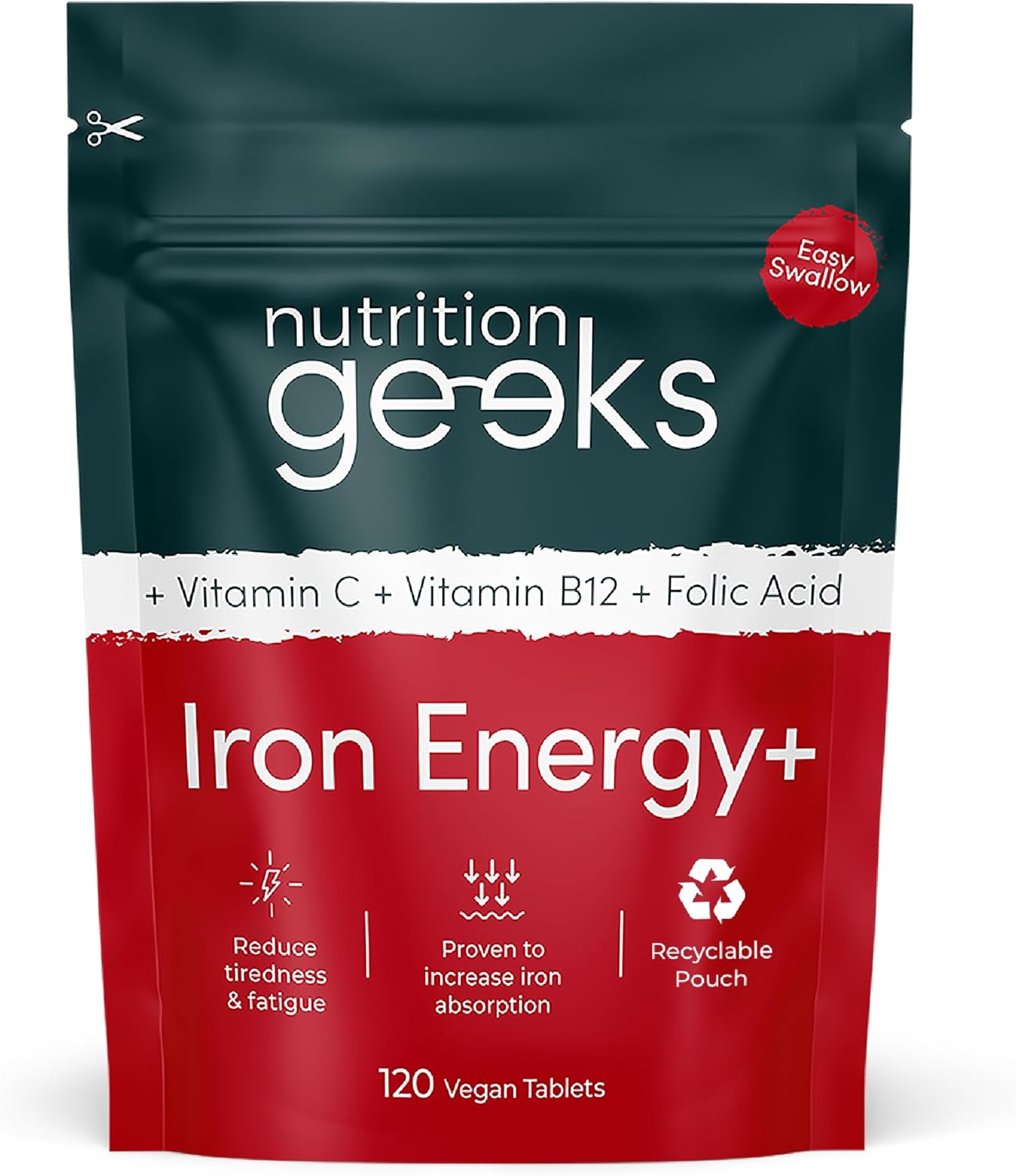 Iron Tablets High Strength - Energy Tablets with Vitamin C, B12 & Folic Acid - 120 Vegan Iron Supplements for Women and Men - 14mg - Enhanced Energy Support & Increased Absorption - UK Made