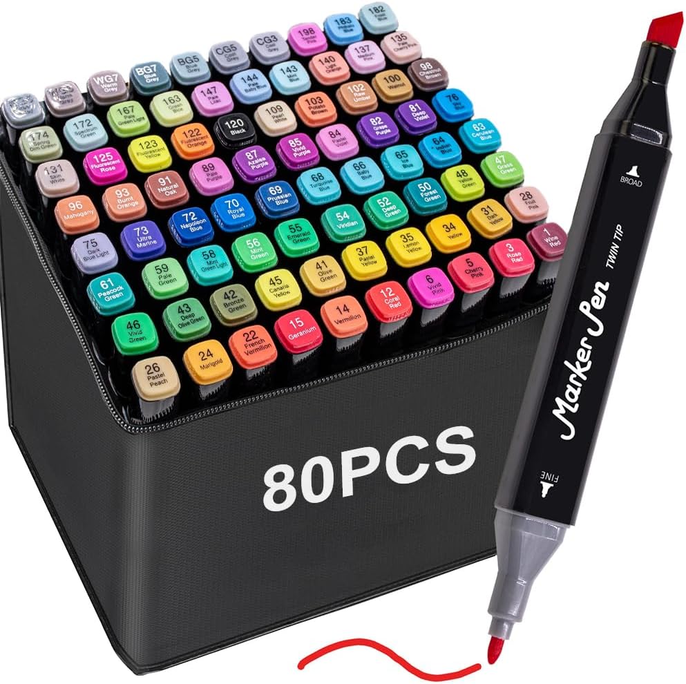 STATIONERY ISLAND Alcohol Markers Set 80 Colours, Alcohol pens Dual Tips, Colouring Pens with Carrying Bag, Graphic Marker Pens for Artist, Twin Markers Art Pens for Drawing
