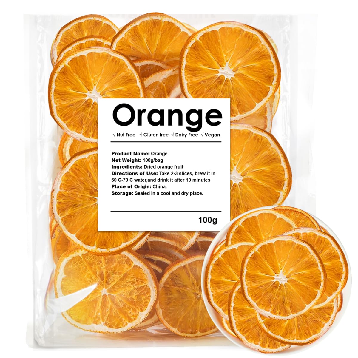 Dehydrated Dried Oranges For Cocktails, Dried Orange Slices3.52oz/100g, No Sugar Added Fruit Tea 3.52 OZ （23 to 32 slices)
