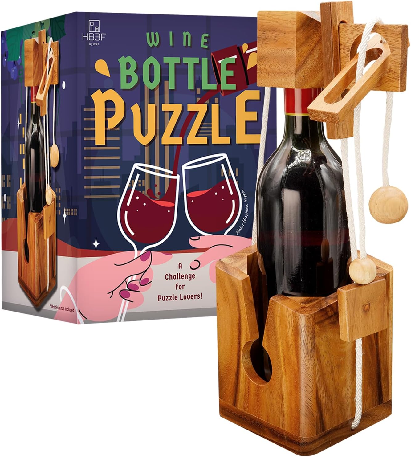 BSIRI Think for Wooden Bottle Puzzle Lock Adult Game Functional Holder Brain Teaser Gift Unique Stick in Bottles Puzzles Unlock Games for Parties Night White Elephant Secret Santa Rustic Room Decor