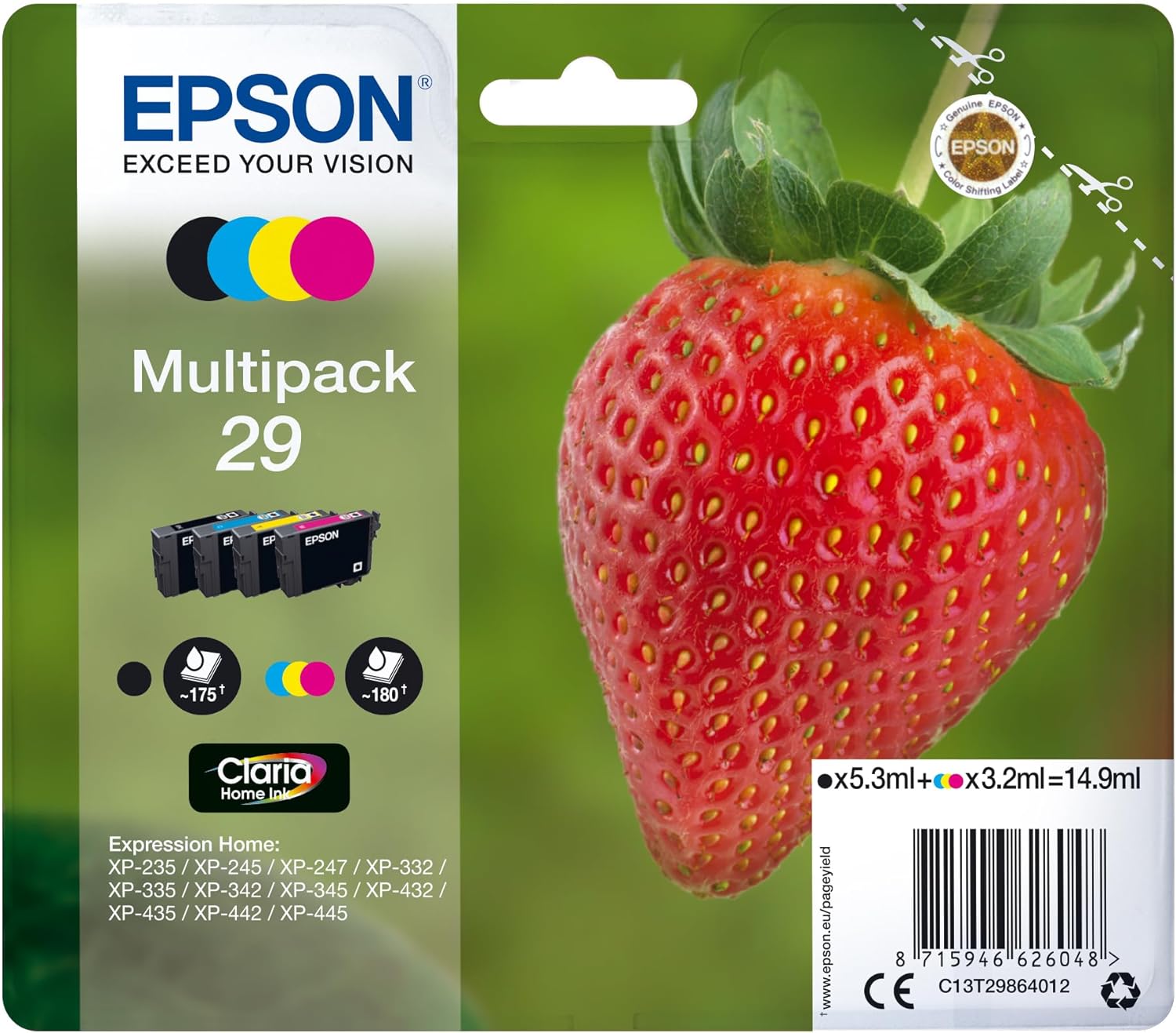 Epson 29 Strawberry Genuine Multipack, 4-colours Ink Cartridges, Claria Home Ink