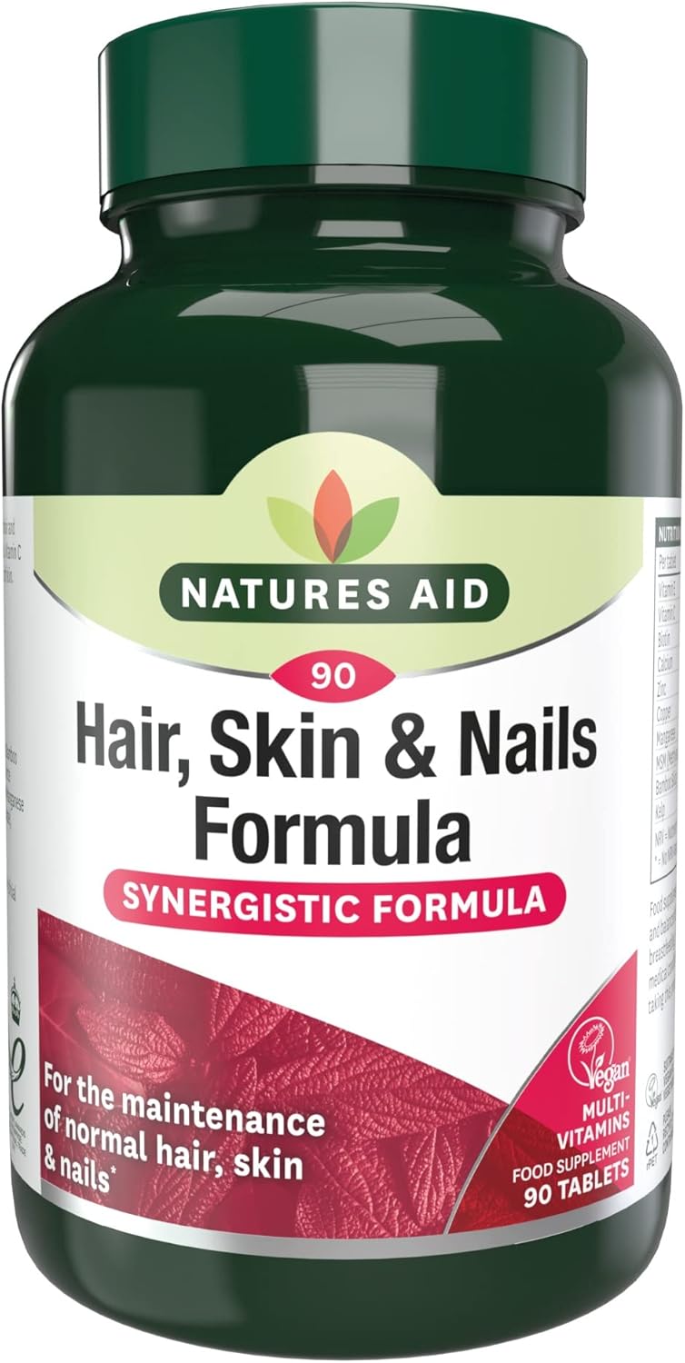 Natures Aid Hair Skin and Nails Formula – Supports Growth, Strength & Radiance – High Potency Natural Supplement – 90 Vegan Tablets – with Biotin, Zinc, Vitamin C, MSM & Silica
