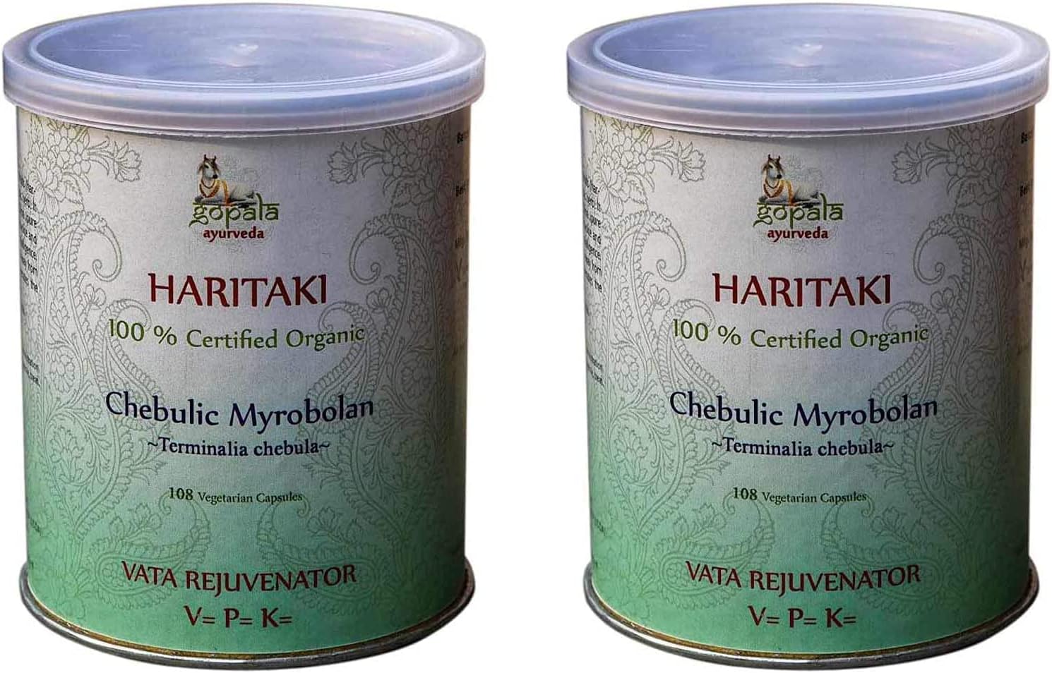Gopala Ayurveda HARITAKI Capsules (USDA Certified Organic) Ayurvedic Herb Terminalia chebula - 108 Vcaps of 500mg Each (Pack of 2)