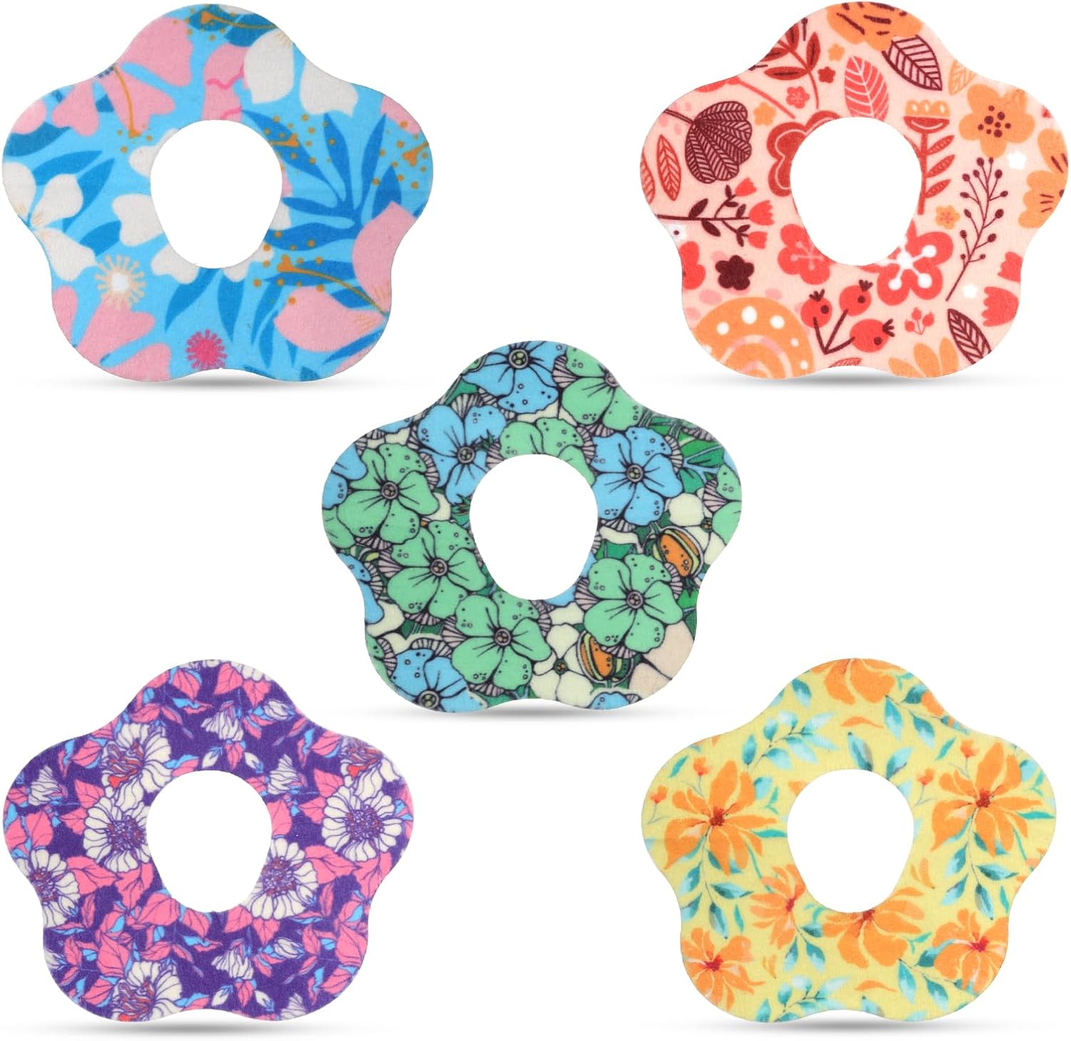 25pcs Adhesive Patches for Dexcom G7, Waterproof Over Patch with Hole Sensor Covers Blood Sugar Monitor Patch Flower Adhesive Tape Sticker Compatible with Dexcom G7 (5 Styles)