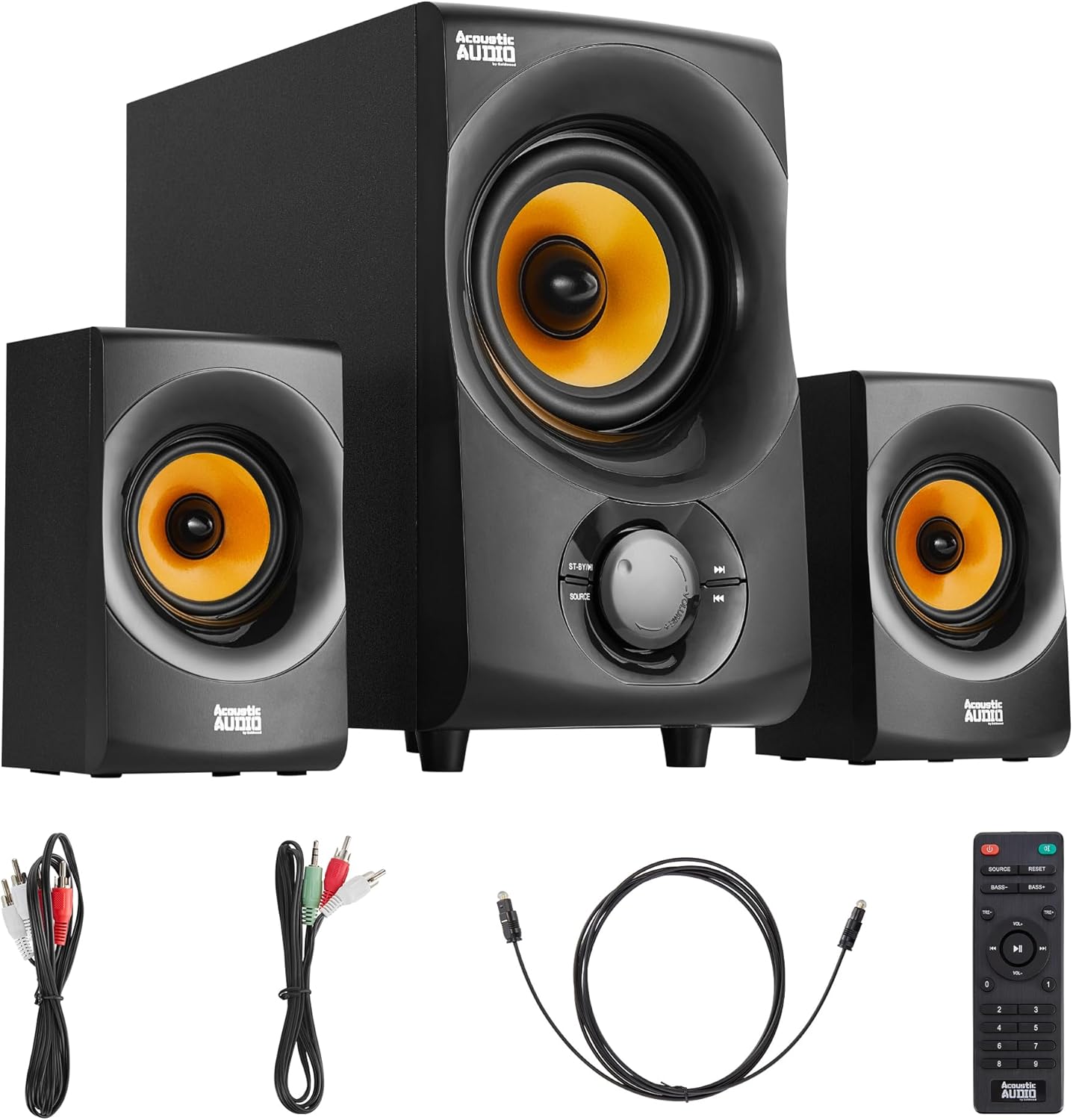Acoustic Audio by Goldwood Bluetooth 2.1 Speaker System 2.1-Channel Home Theater Speaker System, Black (AA2170)