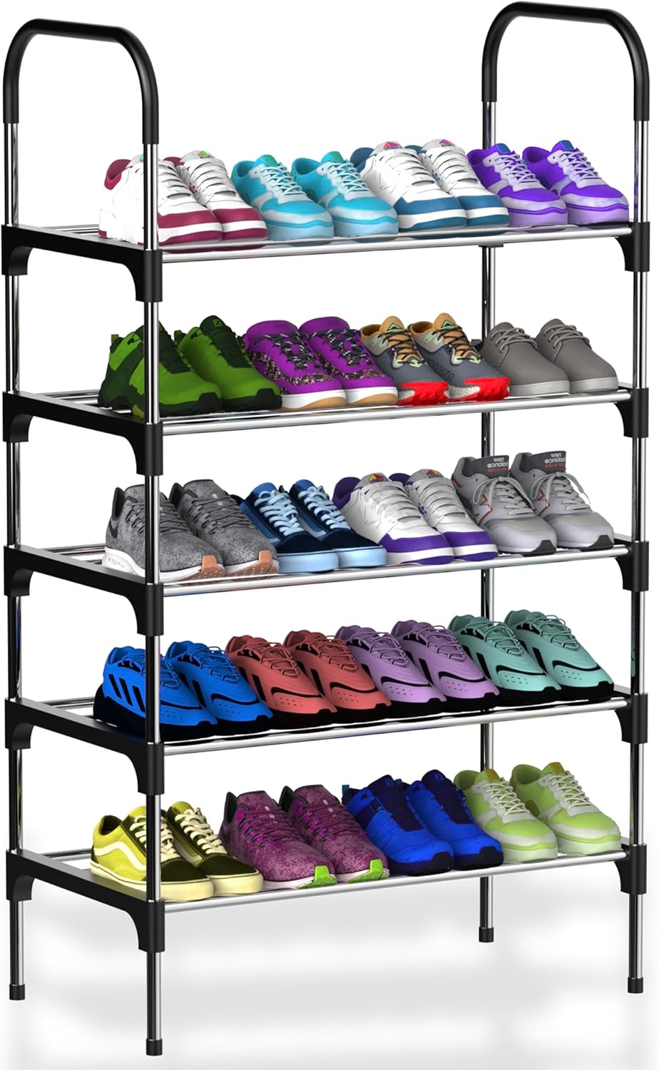 ZENO Shoe Rack | Shoe Storage | Shoe Racks Storage | Shoe Organiser | Shoes Storage | Easy To Assemble Shoe Rack | Metal Shoe Storage | Black & Silver | 5 Tier