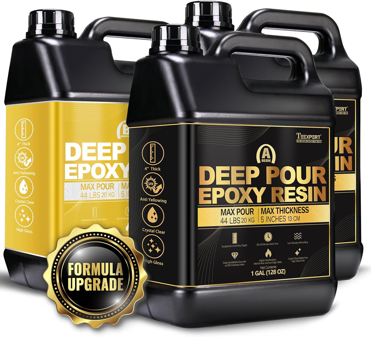 Teexpert Deep Pour Epoxy Resin 3 Gallon Kit: New Version 2-5 inch Deep Pour Resin for Large Wood Working River Table Crystal Clear UV Resistant Epoxy Resin - 2:1 Mix by Weight
