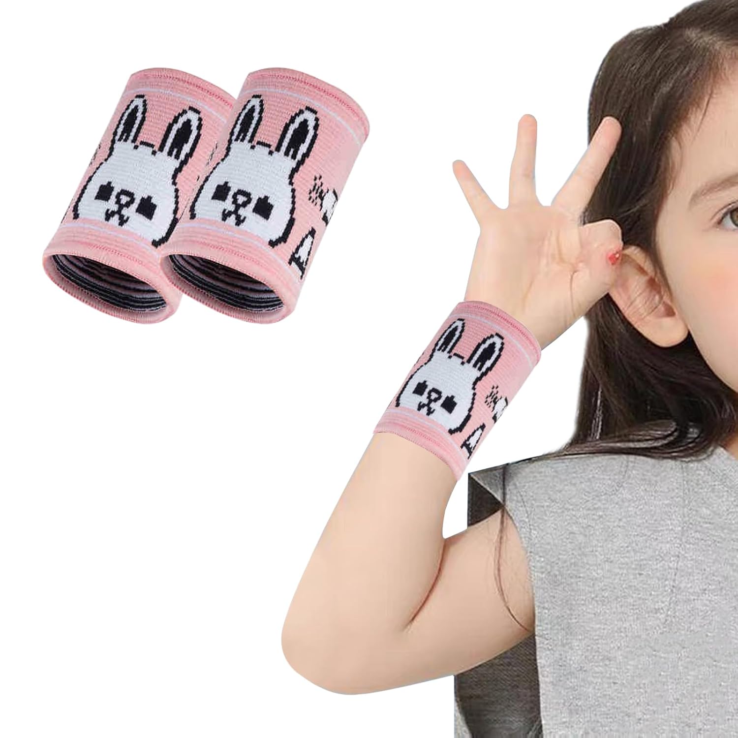 Wrist Brace, Compression Wrist Strap Support Wrist for Kids, Youth, Boys& Girls, One Size, Sports Wristband 1 pair (Pink Bunny)