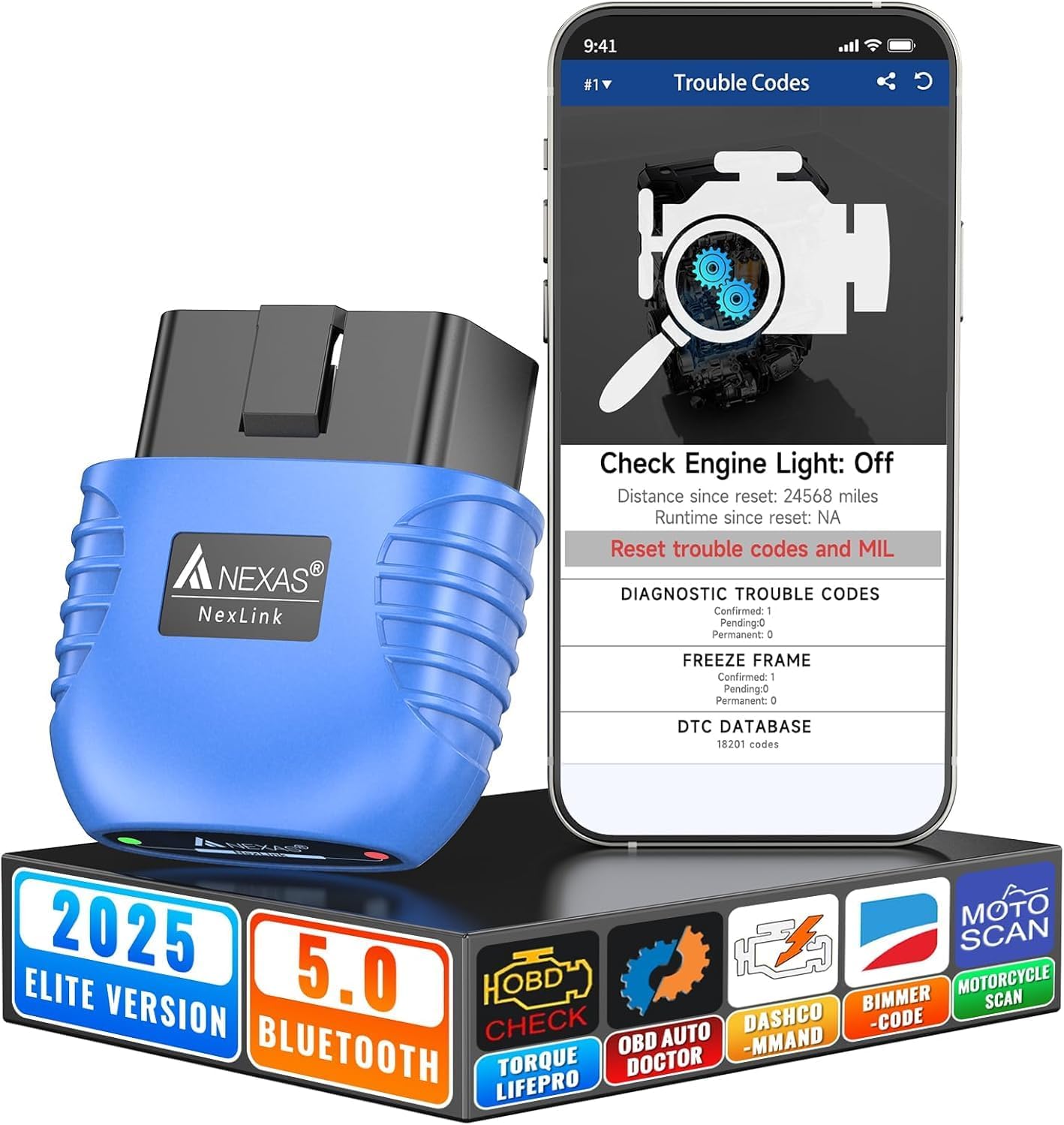 NexLink Bluetooth OBD2 Scanner Check Engine Light Code Reader with Live Data & Performance Test, Wireless Diagnostic Scan Tool Compatible with Various Third-party Apps Like BimmerCode, Car Code Reader