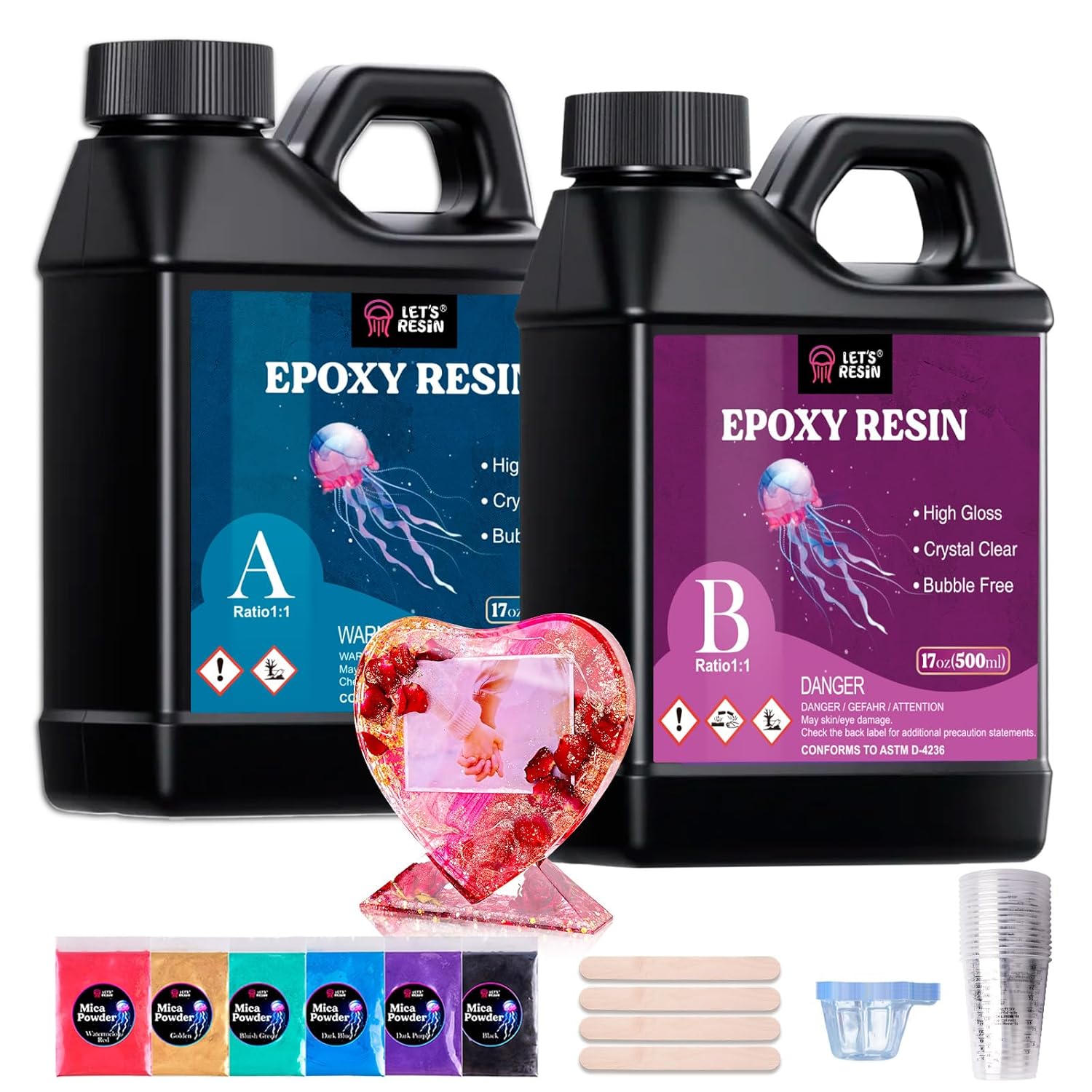 LET'S RESIN 2 Part Resin and Hardener 34oz, Bubble Free & Crystal Clear Epoxy Resin for Beginners, Low Odor, Anti-Yellowing Casting Resin for Craft, Casting Molds, Jewelry, Art, Easy to Mix 1:1 Ratio