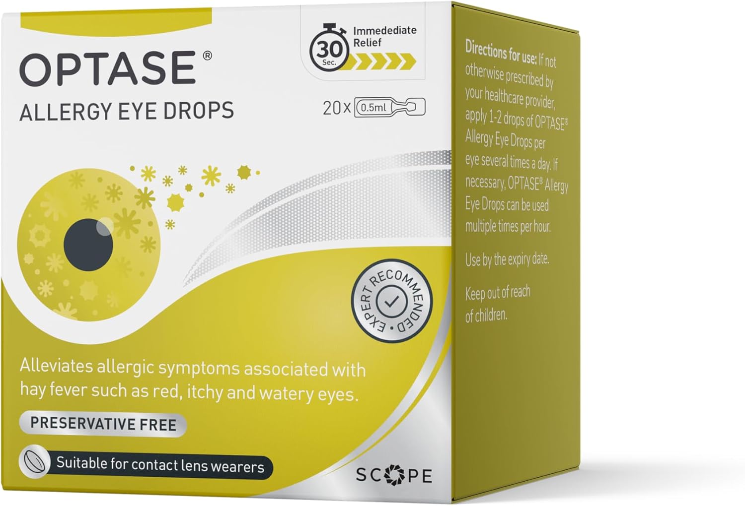 Optase Allergy Eye Drops – A Unique Formulation for Hayfever and Allergic Symptoms Such as Red, Itchy & Watery Eyes – 20 Single 0.5ml Doses