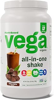 Vega Organic All-in-One Vegan Protein Powder, Chocolate - Superfood Ingredients, Vitamins for Immunity Support, Keto Friendly, Pea Protein for Women & Men, 25 Oz (Packaging May Vary)