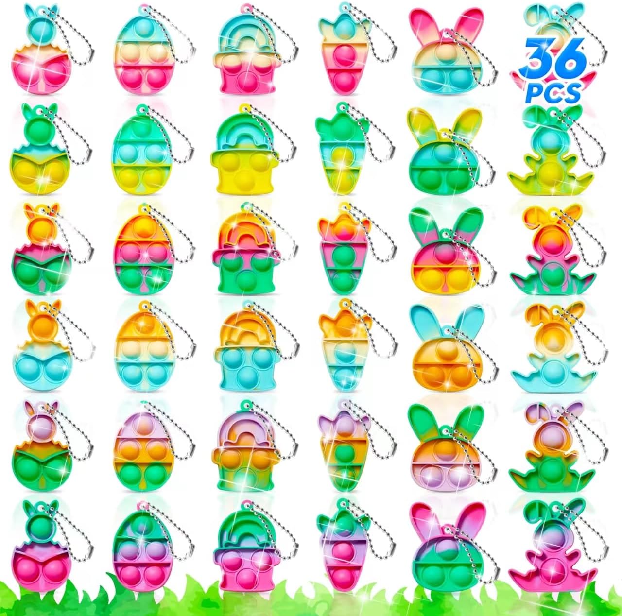 Easter Basket Stuffers Egg fillers for Kids: 36PCS Mini Pop Fidget Toys Keychain Bulk - Easter Gifts Goodie Bag Stuffers for Teen - Classroom Party Favors Prize Kids' Multi-Item Party Favor Packs