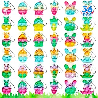 Easter Basket Stuffers Egg fillers for Kids: 36PCS Mini Pop Fidget Toys Keychain Bulk - Easter Gifts Goodie Bag Stuffers for Teen - Classroom Party Favors Prize Kids' Multi-Item Party Favor Packs